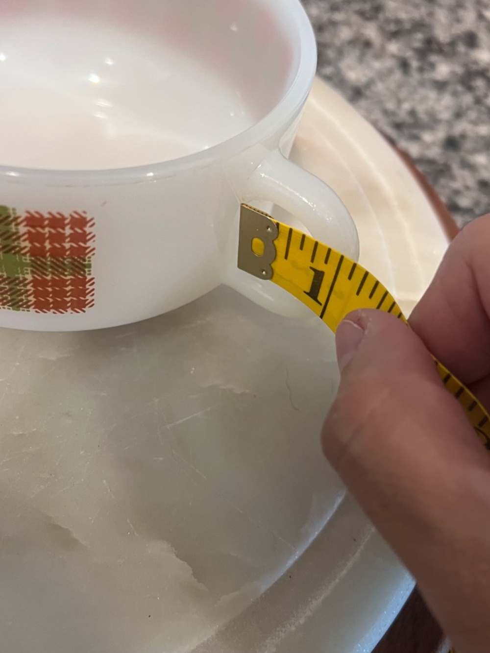 Glasbake J-2711 Red Green Plaid Milk Glass Soup Mugs Set of 2 USA - Picture 6 of 17